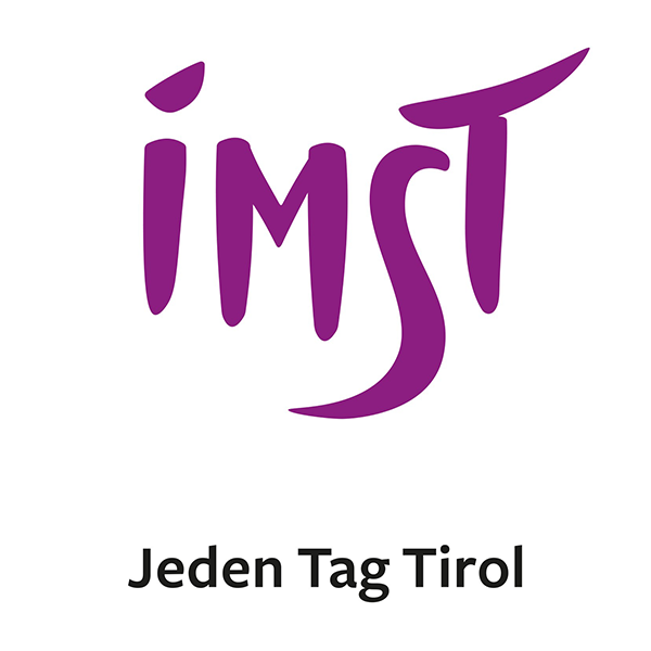Lila imst Logo über schwarzem Text Jeden Tag Tirol auf weißem Hintergrund.