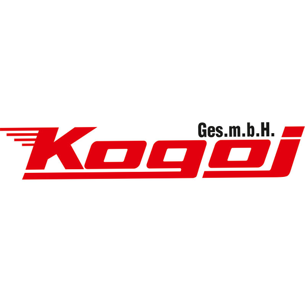 Rotes Logo der Kogoj Ges.m.b.H. mit stilisiertem, kursivem Text und flügelartigen Linien auf der linken Seite.