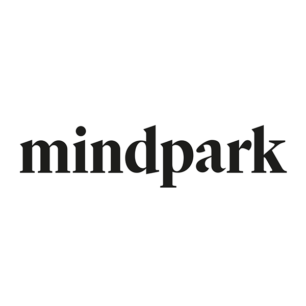 Schwarzes Textlogo mit der Aufschrift mindpark auf weißem Hintergrund.