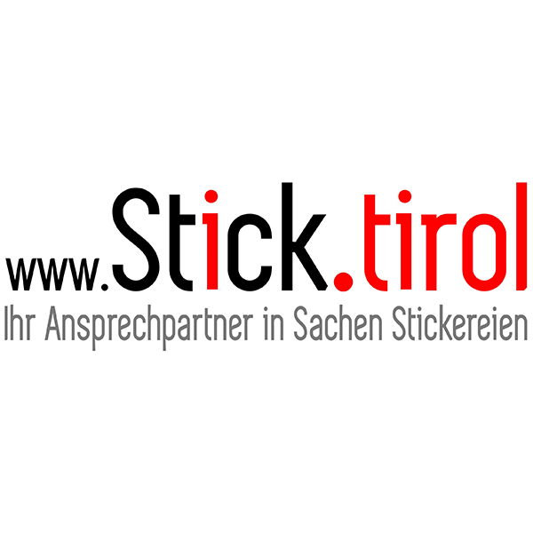 Logo mit Text: www.Stick.tirol Ihr Ansprechpartner in Sachen Stickereien.