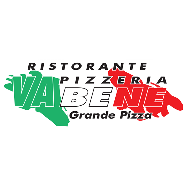 Logo für Ristorante Pizzeria VA BENE Grande Pizza mit den Farben der italienischen Flagge.